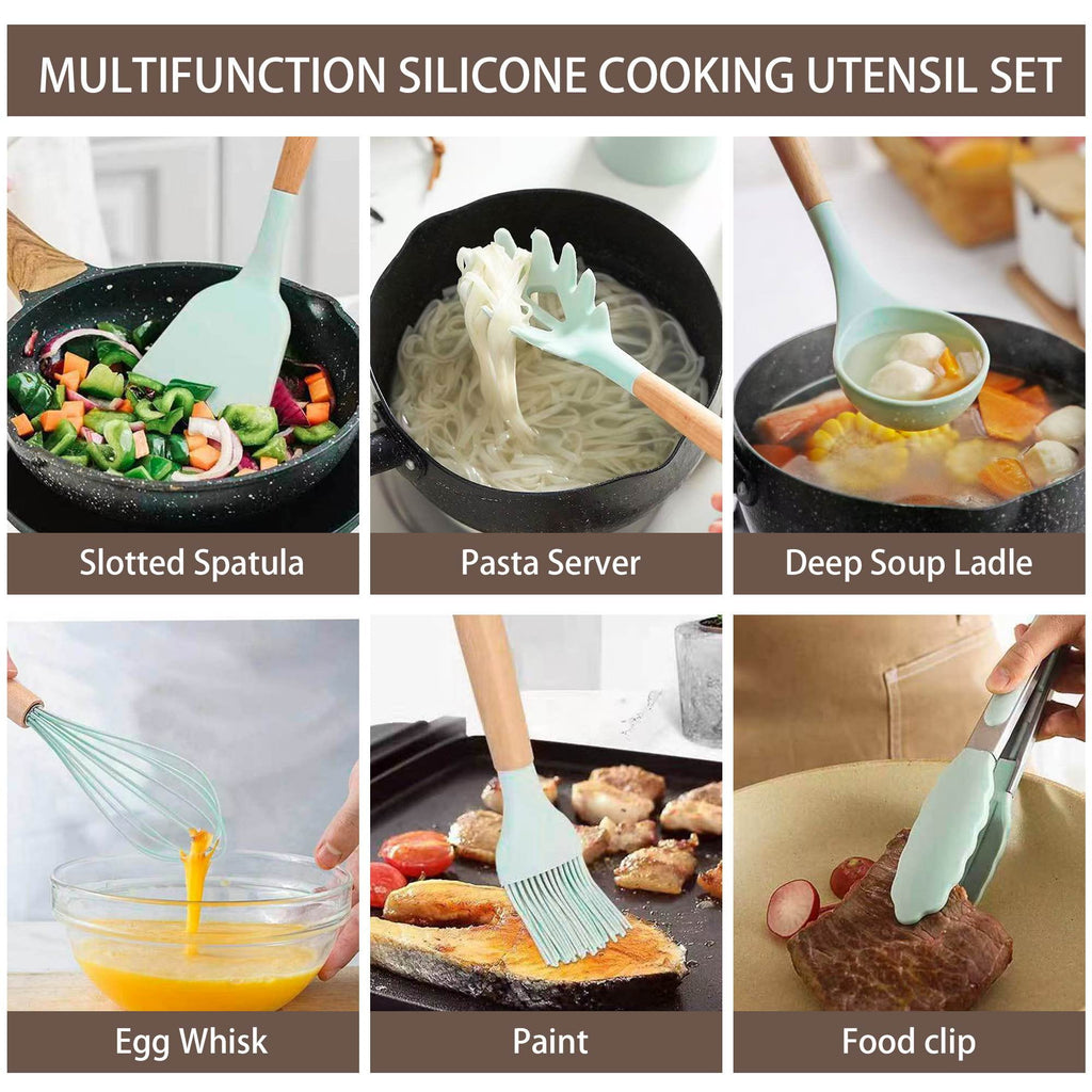 19-Piece Silicone Kitchen Utensil &amp; Knife Set - Heat-Resistant Cooking Tools Non-Stick Safe Gift for Mom or Women Black