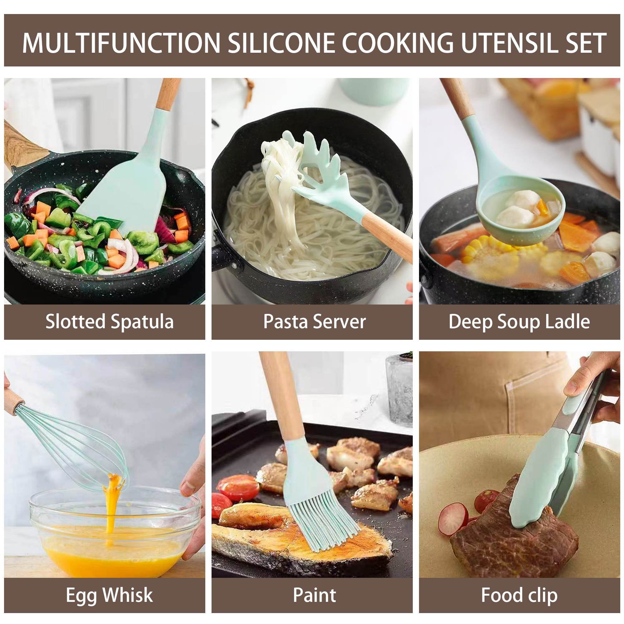 19-Piece Silicone Kitchen Utensil &amp; Knife Set - Heat-Resistant Cooking Tools Non-Stick Safe Gift for Mom or Women Black