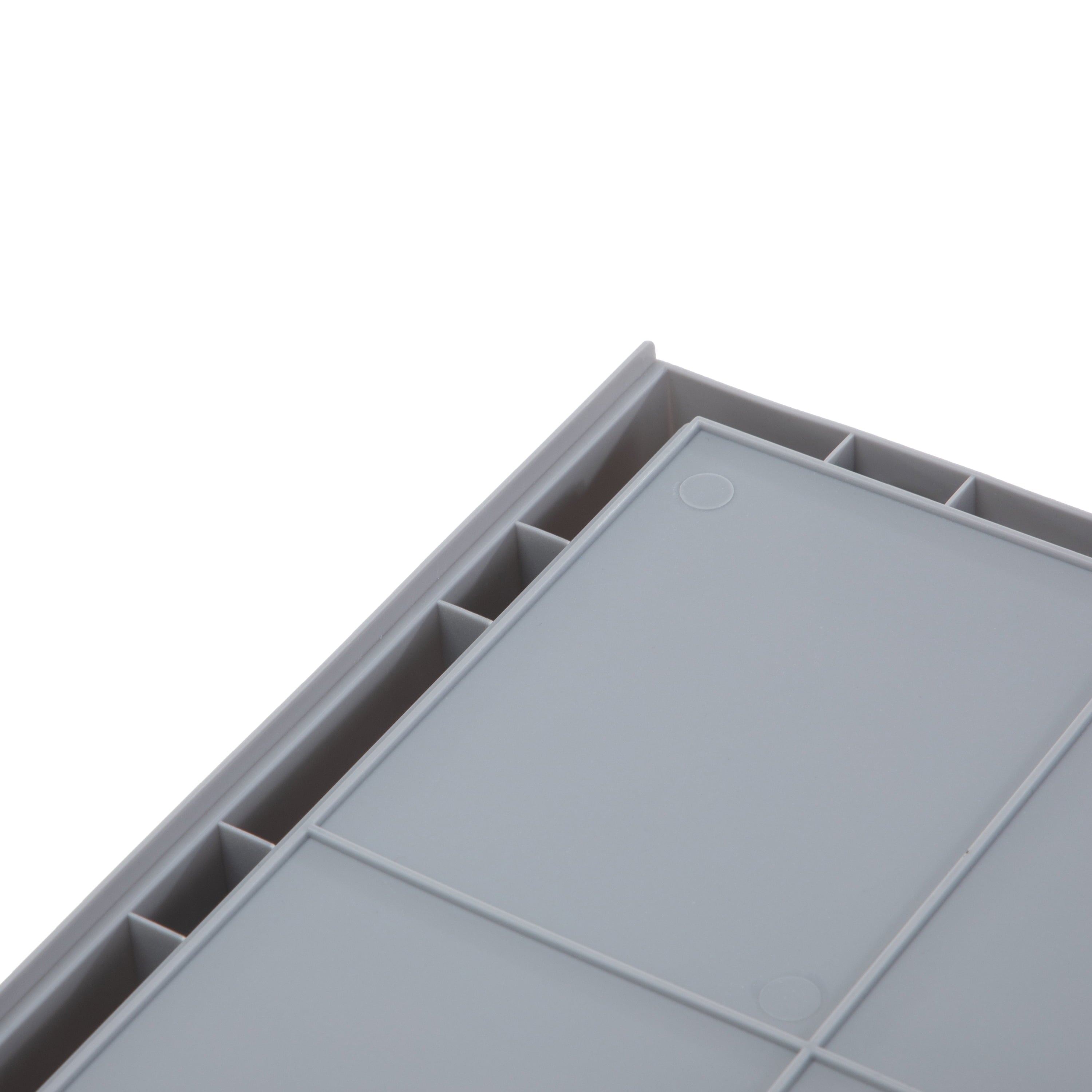 Kids Collapsible Stacking Plastic Storage Bin, Grey, 13 in x 17 in x 1.3 in