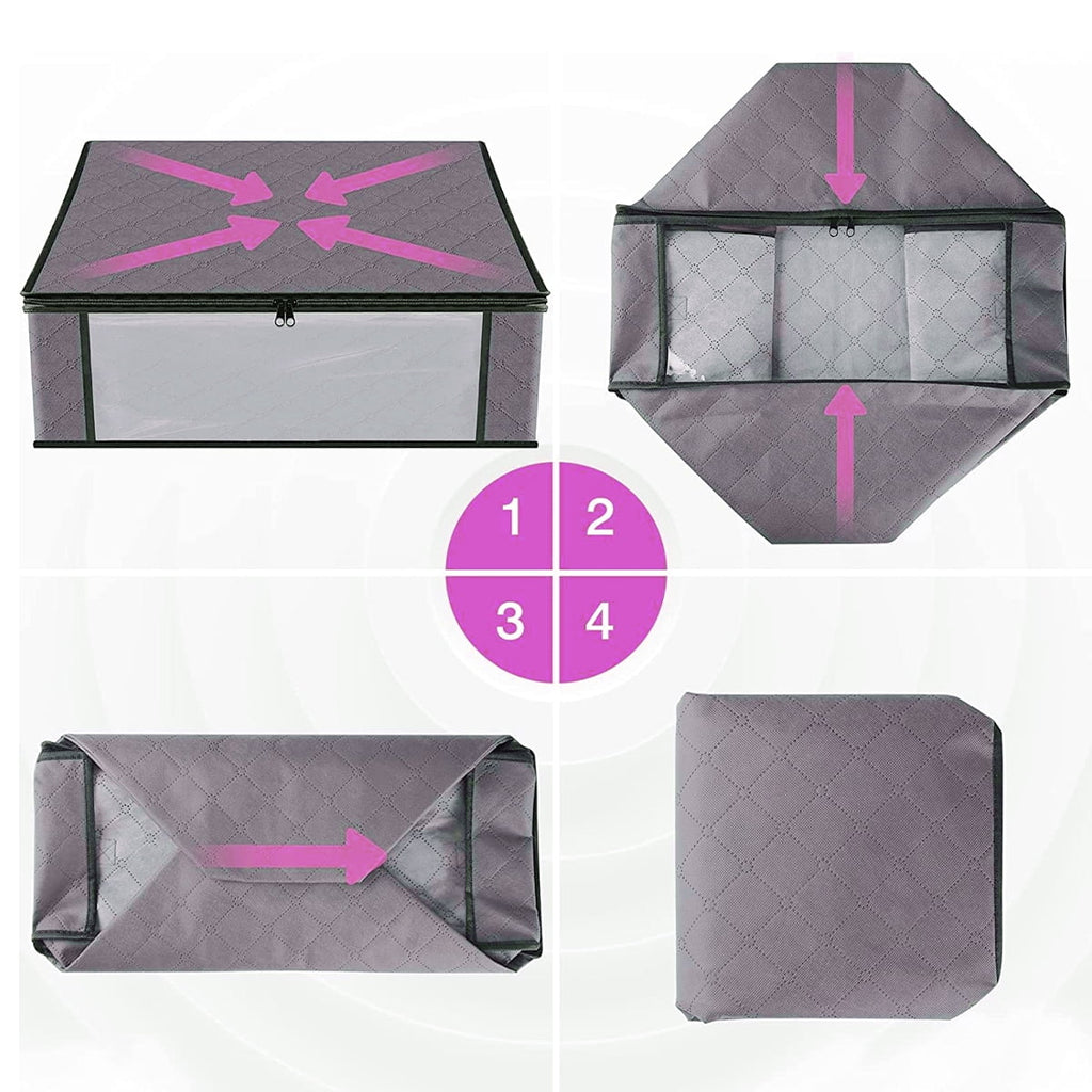 Storage Box, 6 Pack Clothes Organizer with Clear Windows, Sturdy Handles Storage Bag 19.7 x 13.78 x 7.87 inches, Gray