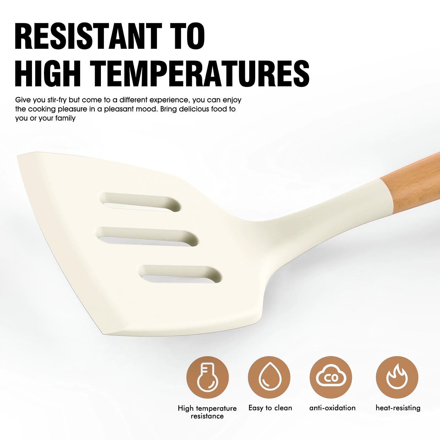 Kitchen Cooking Utensils Set, 33 pcs Non-stick Silicone Cooking Kitchen Utensils Spatula Set with Holder, Wooden Handle Silicone Kitchen Gadgets Utensil Set (Cream White)