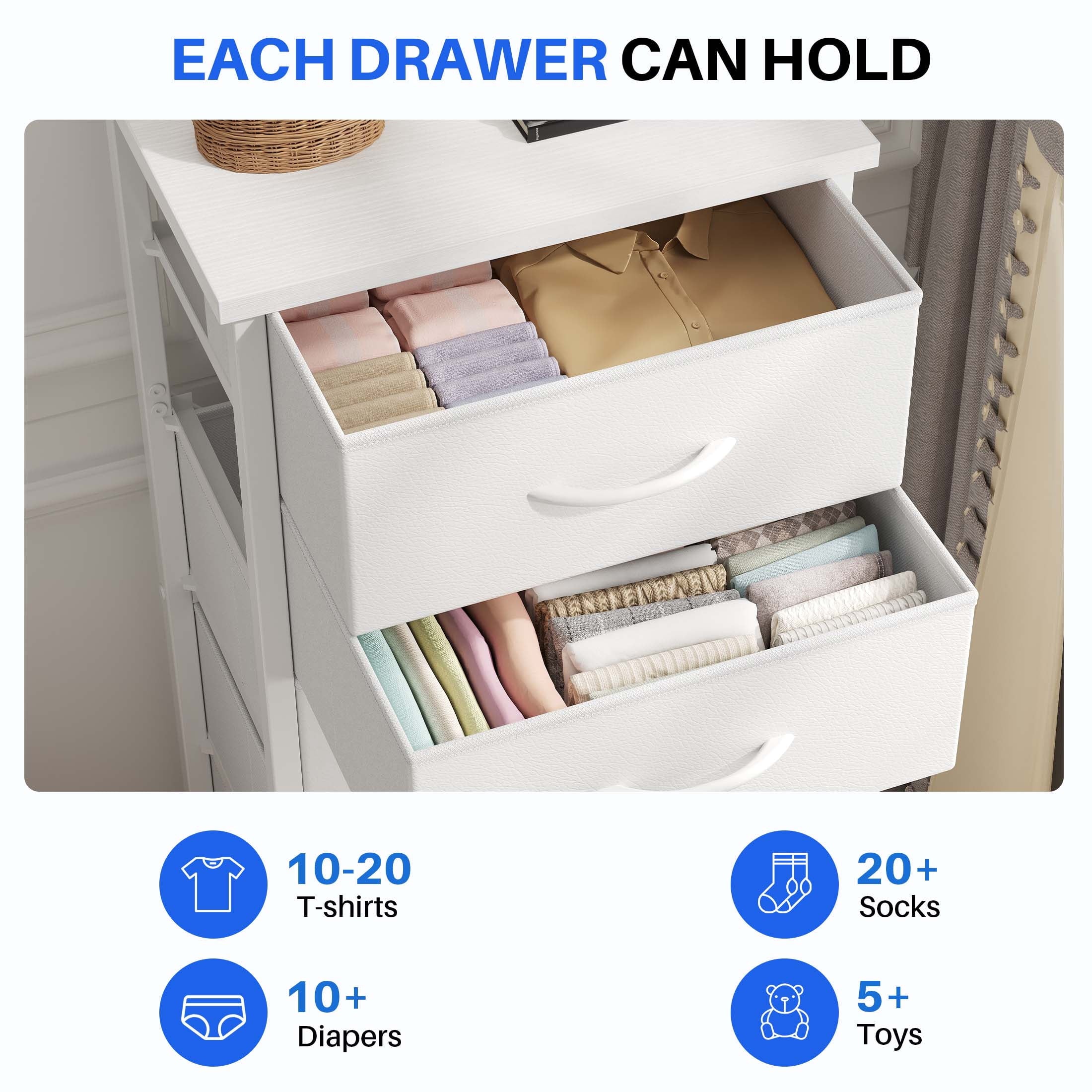 5 Fabric Dresser with 5 Storage Drawers, TV Stand with Wooden Top Metal Frame for Clothes, Living Room, Hallway, Entryway, Rust