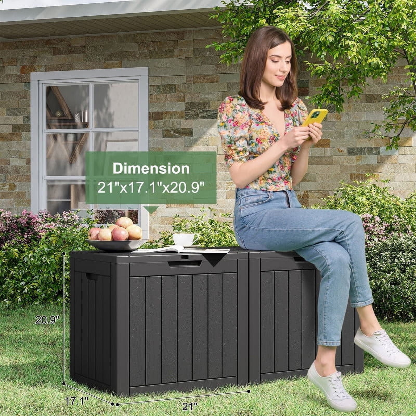 31 Gallon Deck Box, Resin Outdoor Storage Box, and Storage Deck Box for Garden Tools, Supplies, Toys