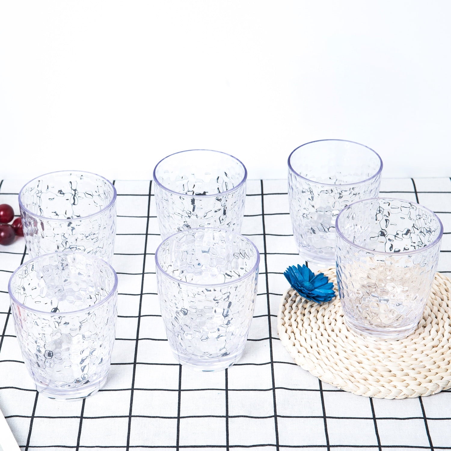 Hammered Style 15-ounce/430ml Acrylic Glasses Plastic Tumbler, Set of 6 Multi-Color,BPA Free,