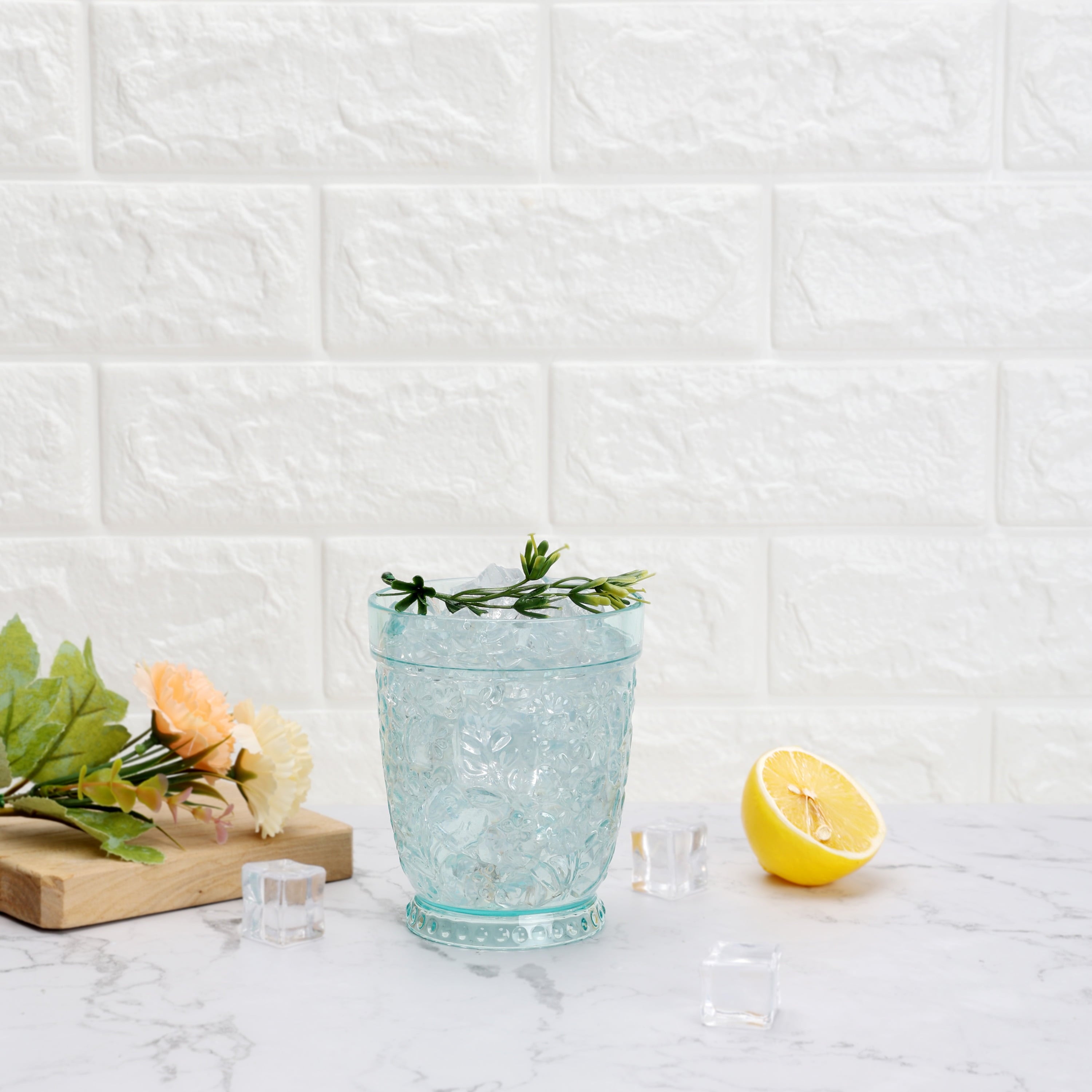 (2 pack) 16-Ounce Embossed Tritan Plastic Ditsy Tumbler, Teal