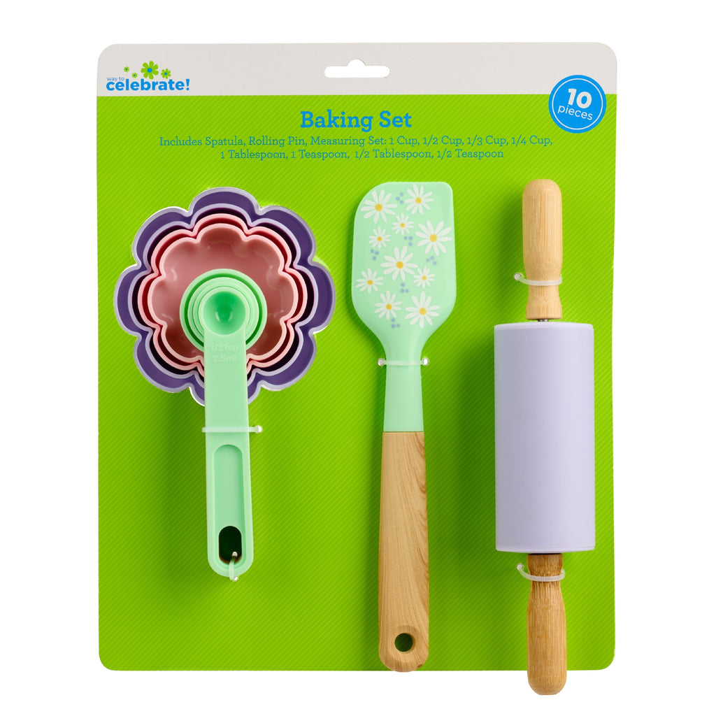 Way To Celebrate 10-Piece Baking Tool Set, Green, Pink, and Purple