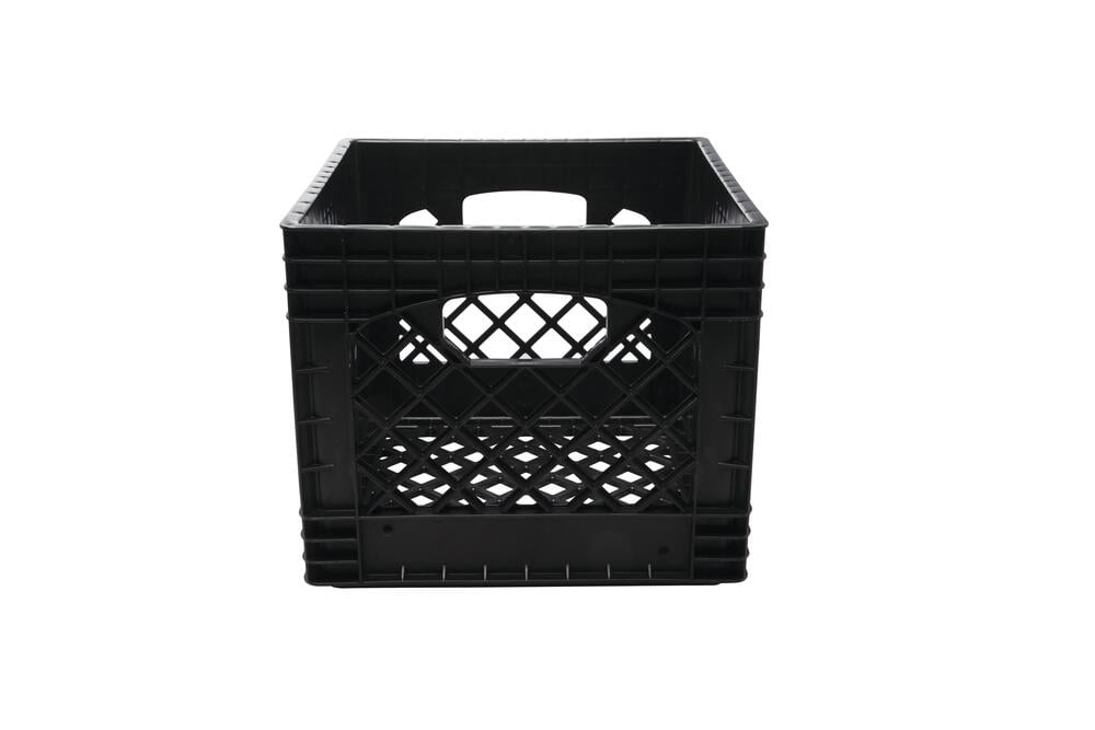 16QT Heavy-Duty Plastic Milk Crate Black with Built-in Handles