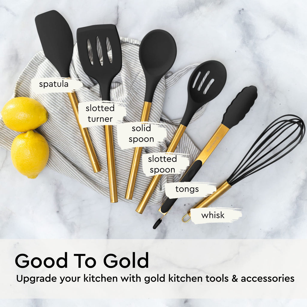 White Silicone and Gold Cooking Utensils Set