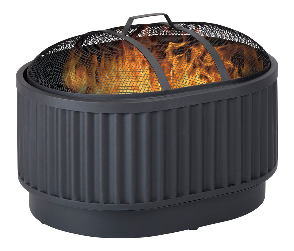 CANVAS Barbeau Oval Outdoor Fluted Wood Firepit, 28-in, Black