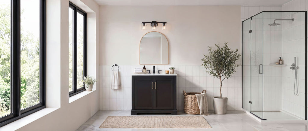 CANVAS Bridgewater 3-Light Vanity Light Fixture with Rippled Glass Shade, Black