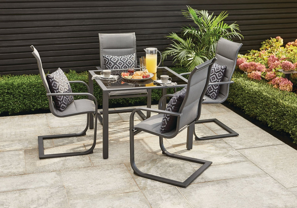 CANVAS Minden Steel Outdoor Patio Dining Set with Glass Top Table, Grey, 5-pc
