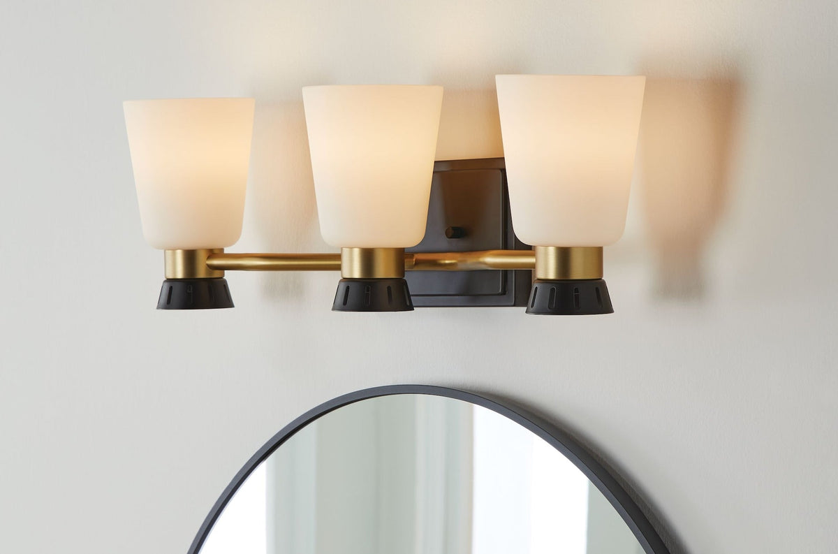 Canvas Springwater 3-Light Vanity with Opal Glass, Black
