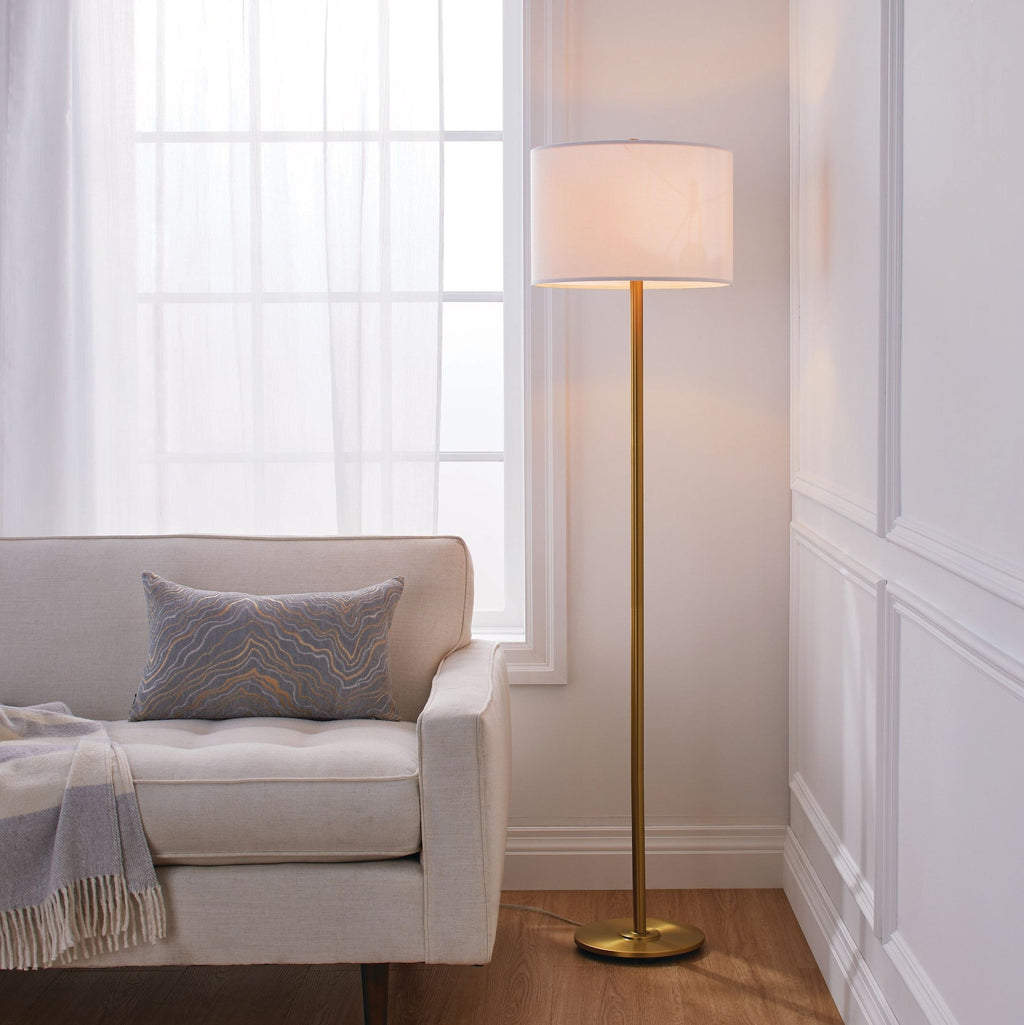 CANVAS White Drum Shade Floor Lamp, 16-in, Metallic Gold/Matte Brass