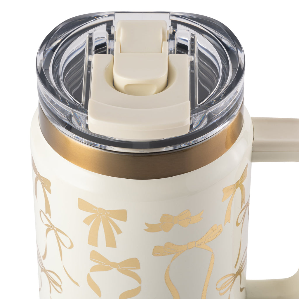 Thyme &amp; Table 32 fl oz Stainless Steel Luna Tumbler with Handle and Dual Straw Lid, Cream &amp; Black Check