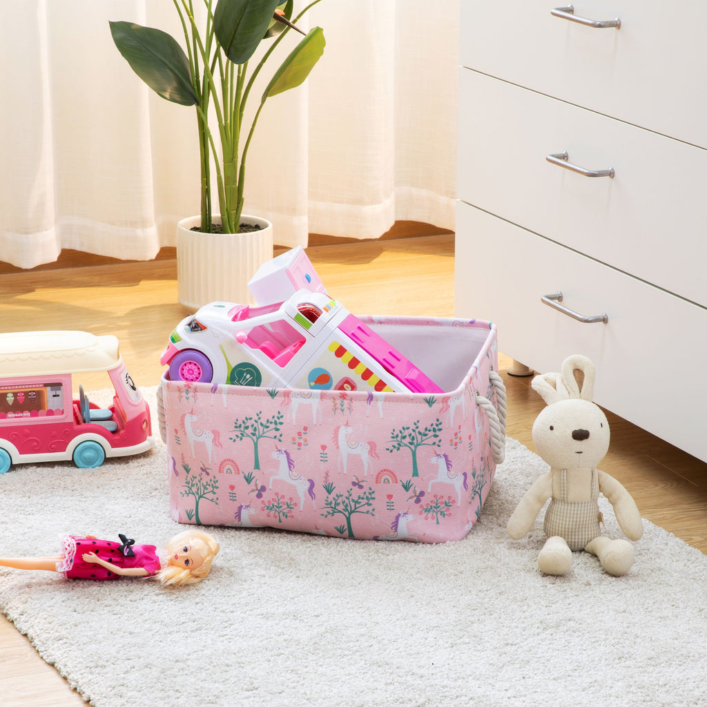 Kids Butterfly Canvas Storage Basket with Handles, 15 in x 11 in x 7.8 in