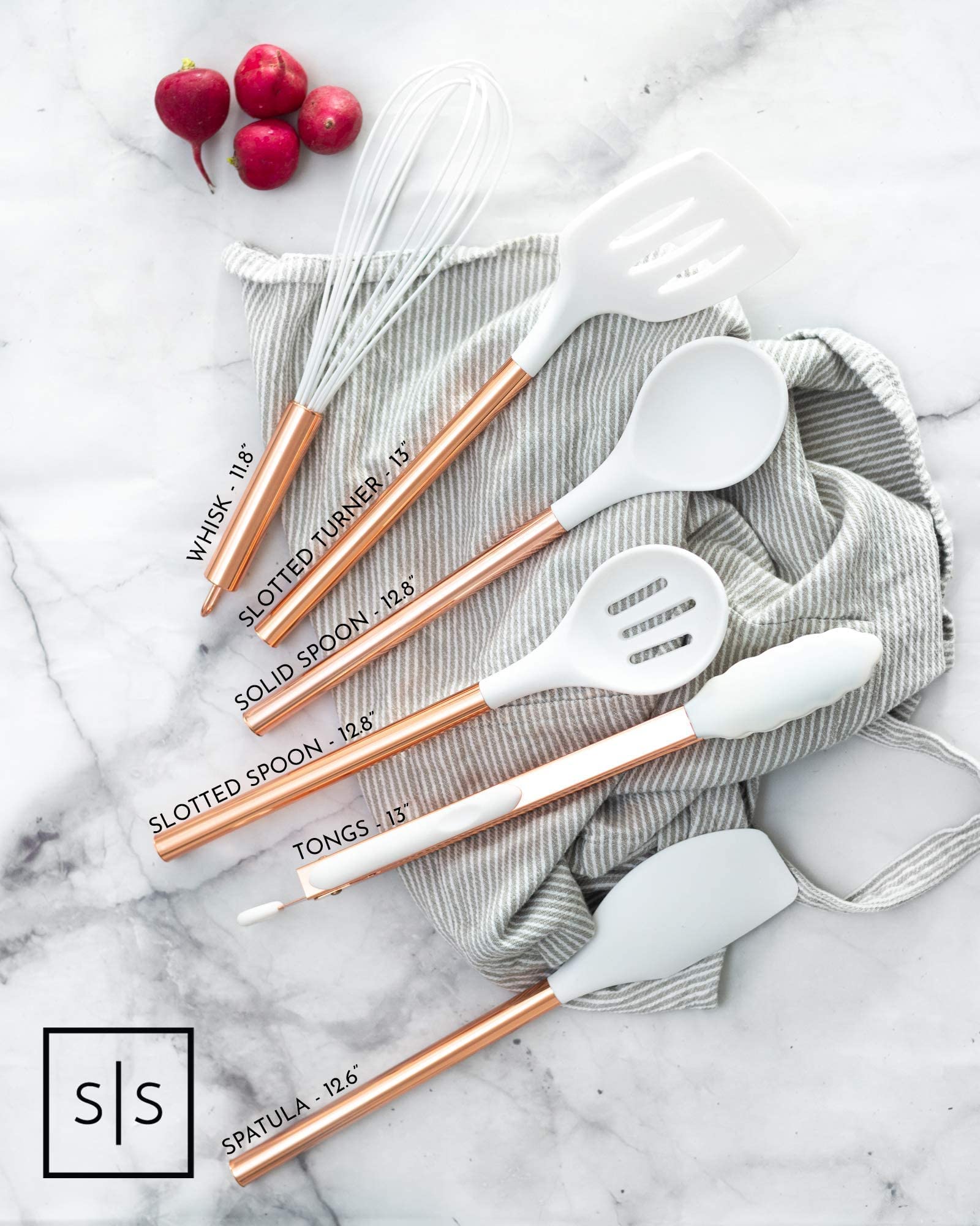 White Silicone and Gold Cooking Utensils Set