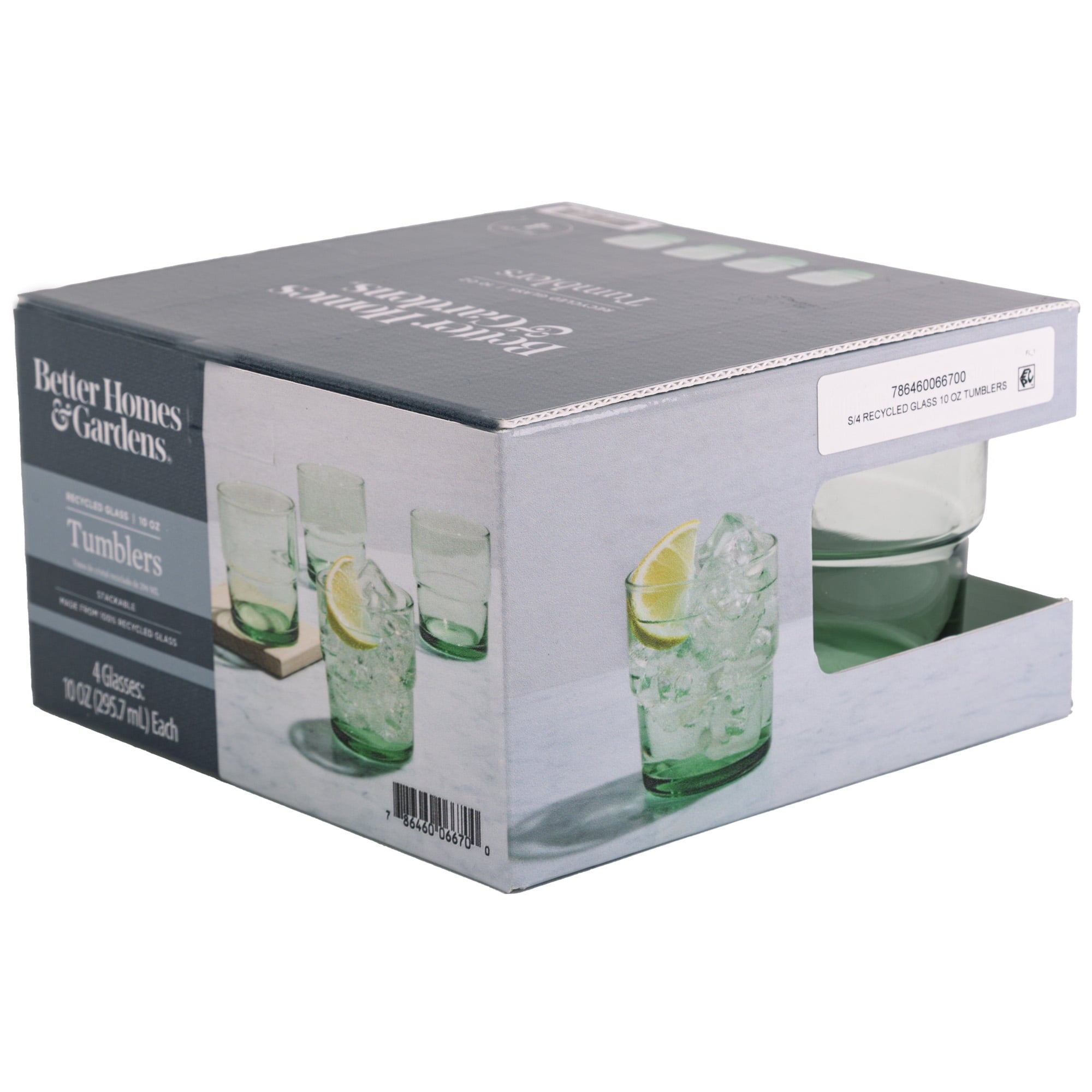 Better Homes &amp; Gardens Recycled Green Glassware, Glass, 4 Pack, 10 oz
