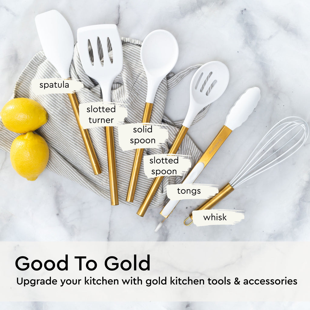 White Silicone and Gold Cooking Utensils Set