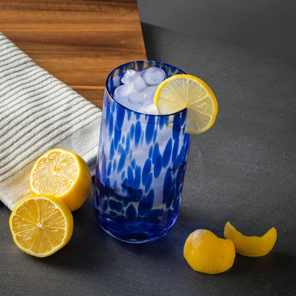 Thyme &amp; Table 20 fl oz Blue Tortoise Drinking Glasses, Set of 6