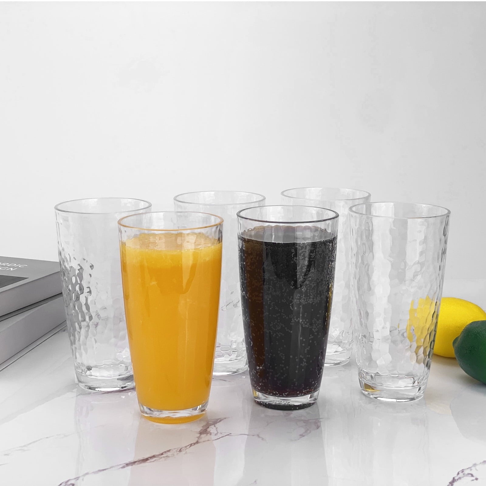 26-Ounce Large Acrylic Glasses Plastic Tumbler/Drinking Cups,Set of 6 Multi-Hammered Style,BPA Free