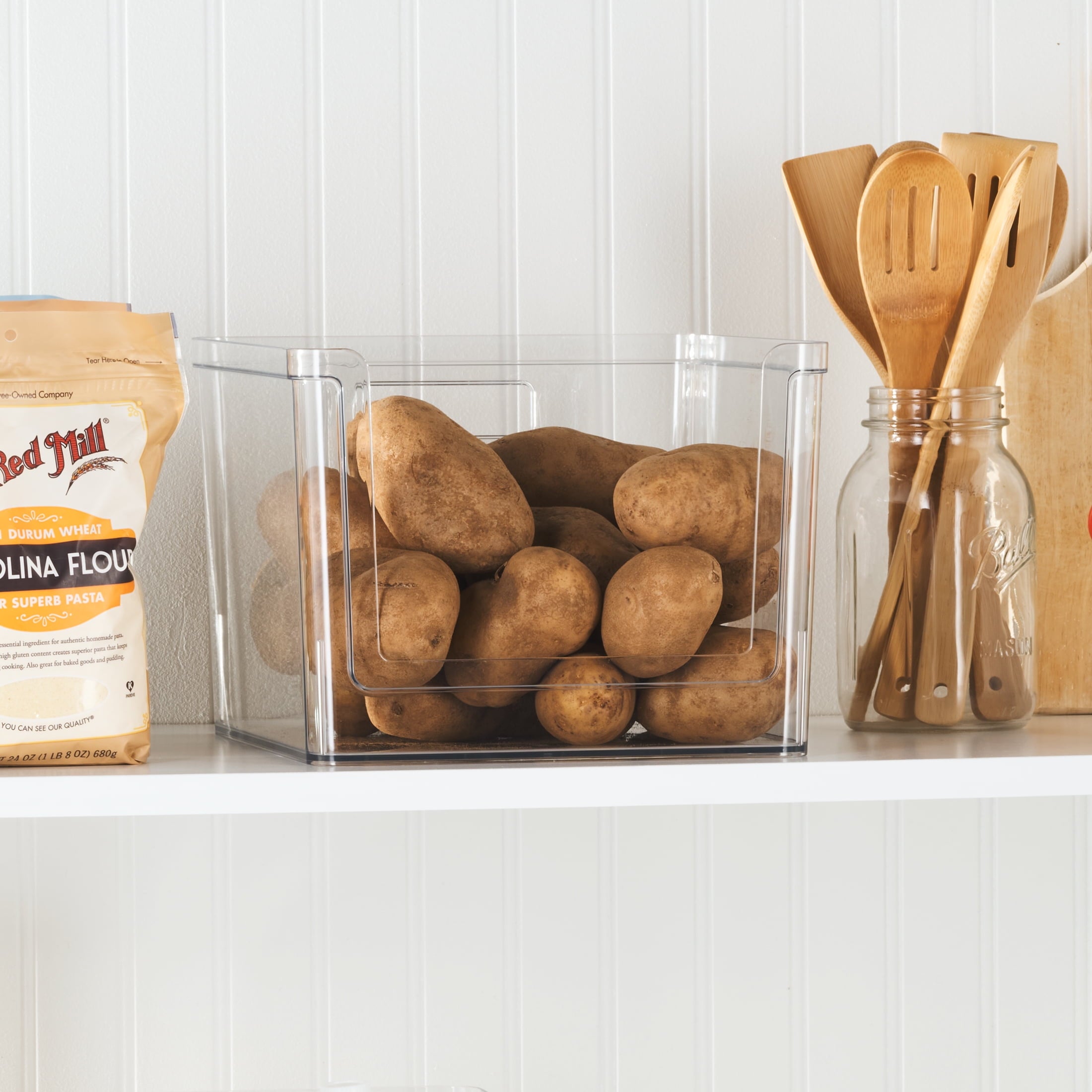 Deep Open-Front Pantry Organizer Bin, Clear Plastic, 12” x 10.5” x 8.0”