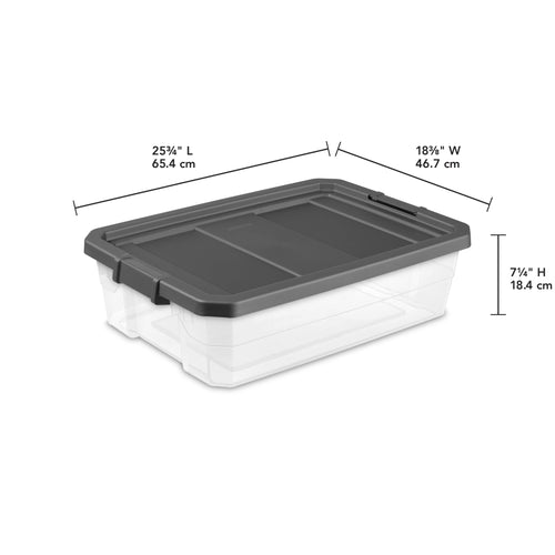 40 Quart Medium Storage Bin, Clear Plastic Underbed Storage Container with Latch Lid, Dark Gray