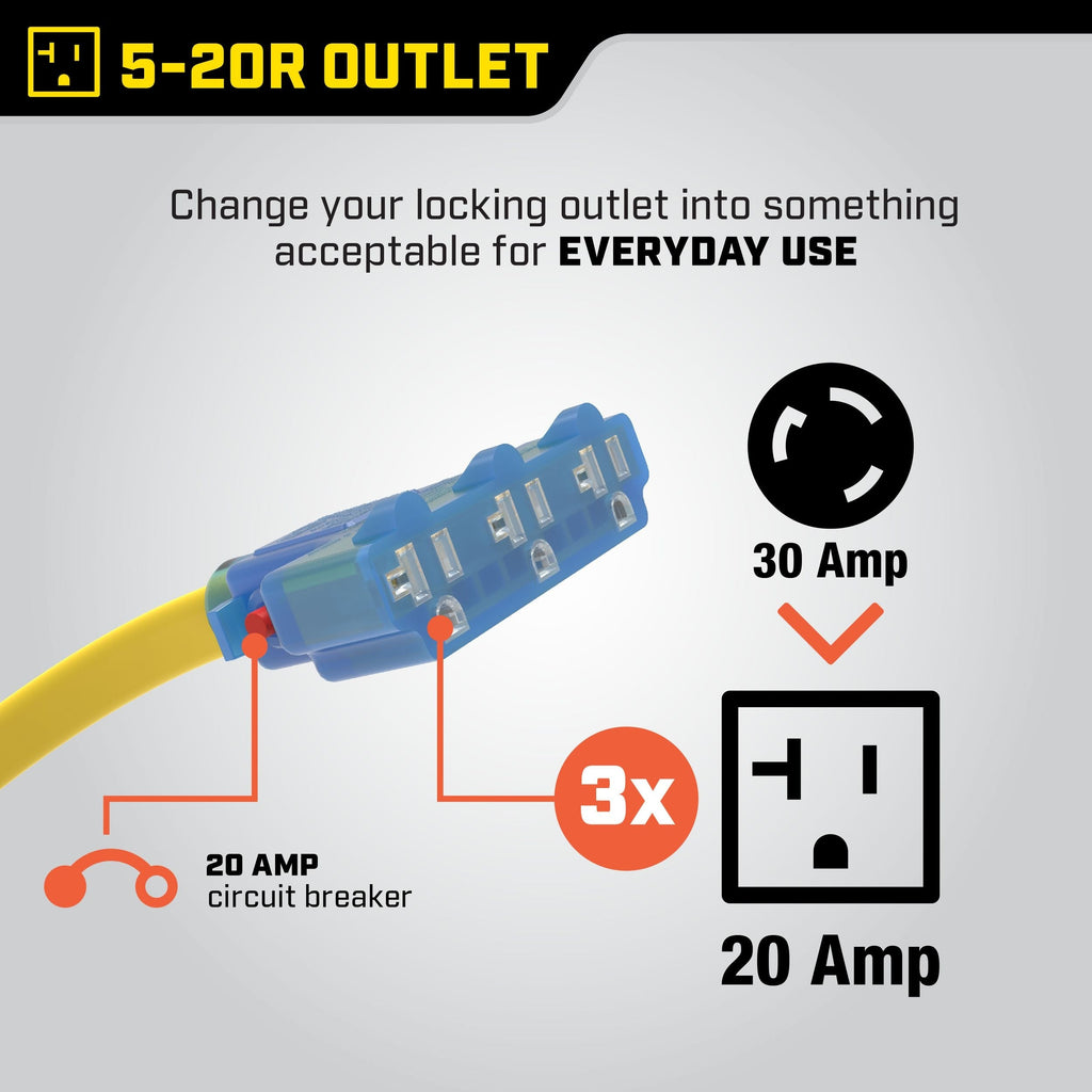 Champion 20A, 125V L5-30R Flat Design Generator Extension Cord, 25-ft