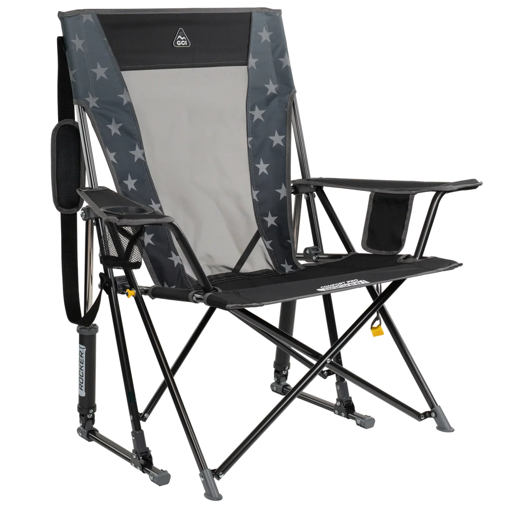 Front right angle of the Americana black comfort pro rocker.
