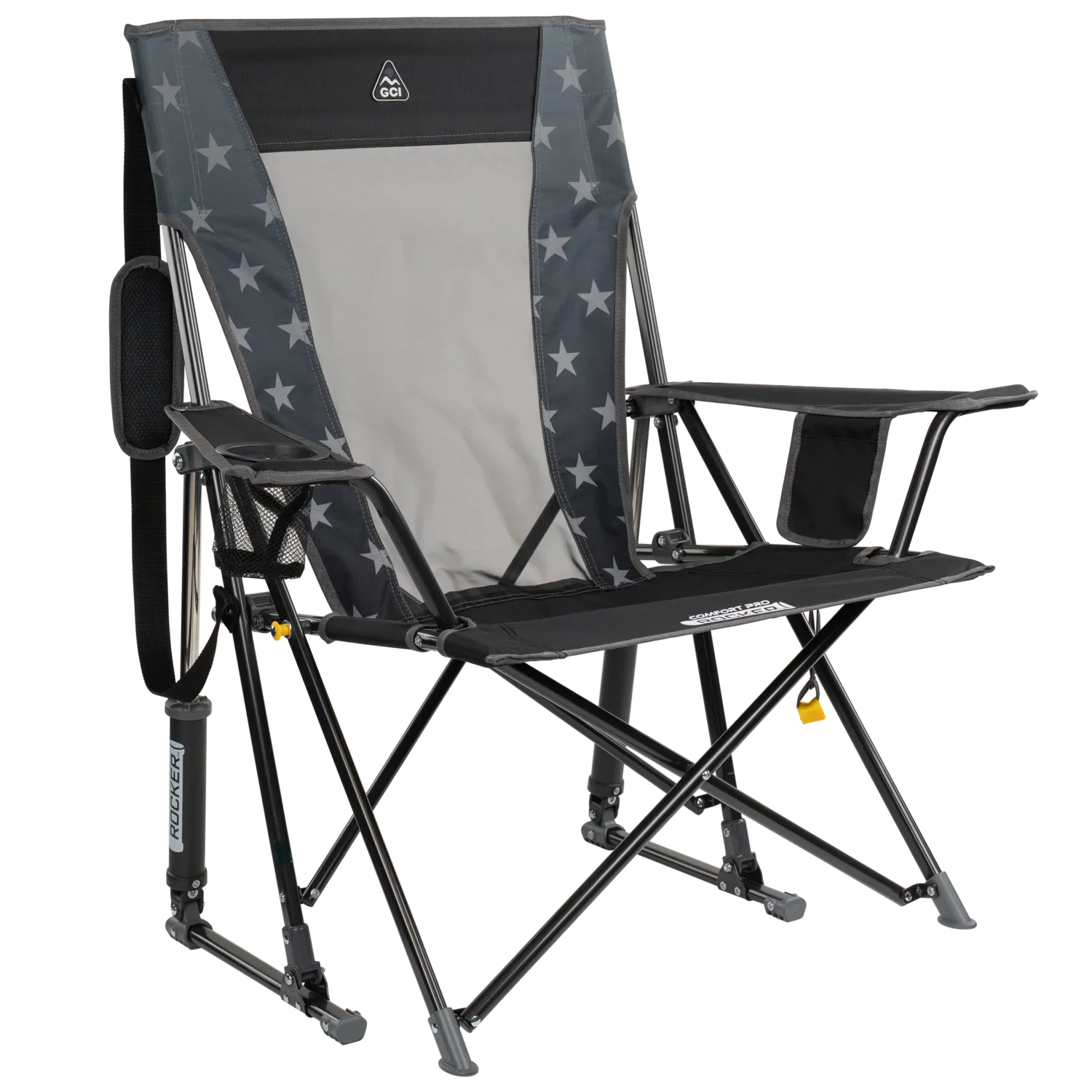 Front right angle of the Americana black comfort pro rocker.