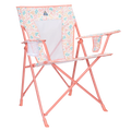 Front right angle of the Comfort Quad Chair in coral sundress print.