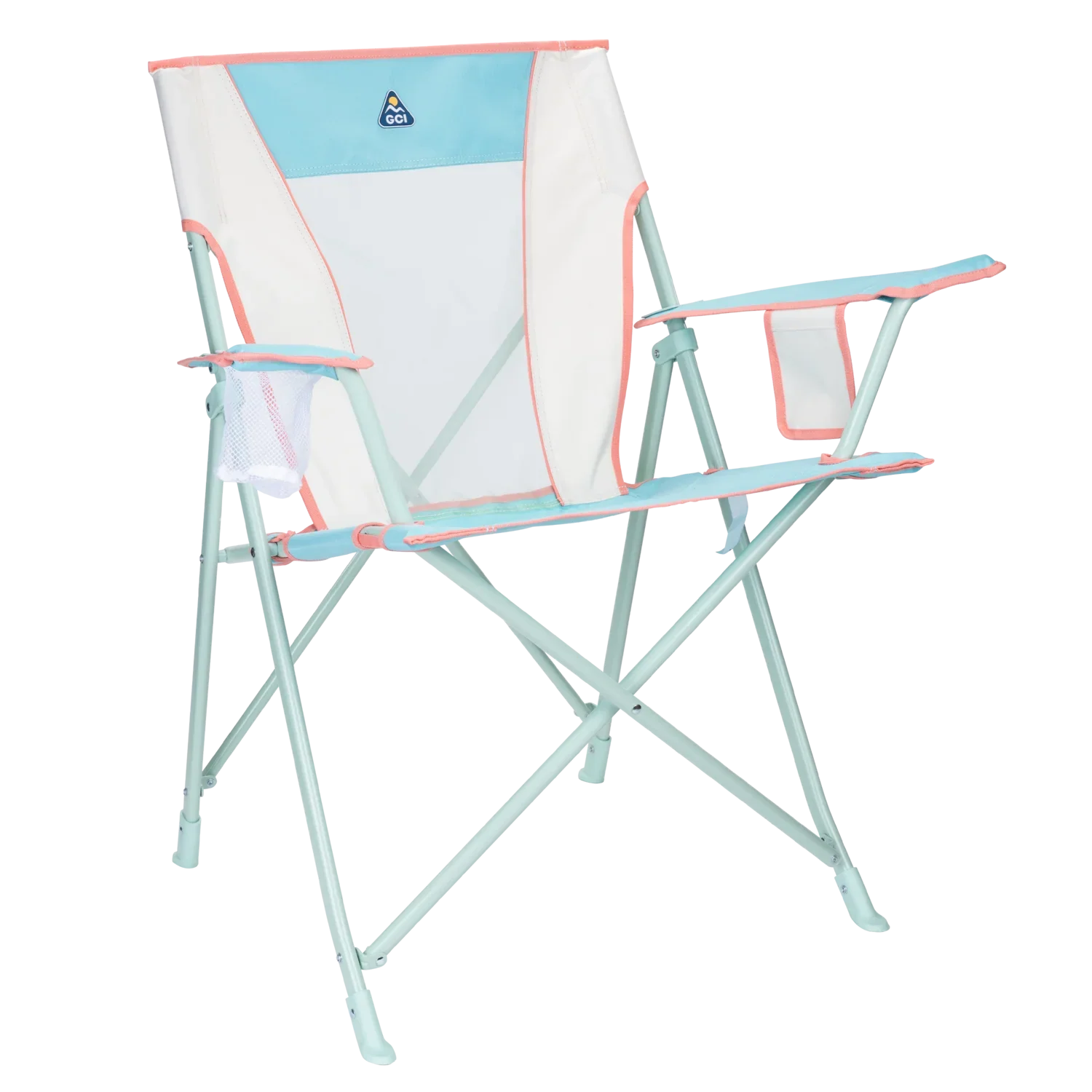 Front right angle of the Comfort Quad Chair in ivory color block.