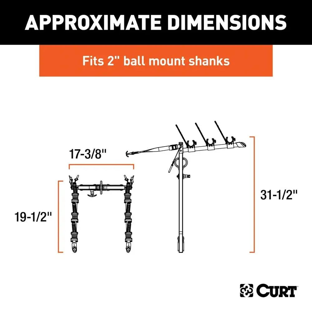 CURT 18013 Clamp-On 3-Bike Hitch Mount Bike Rack, Fits Over 2-in Receiver, Black