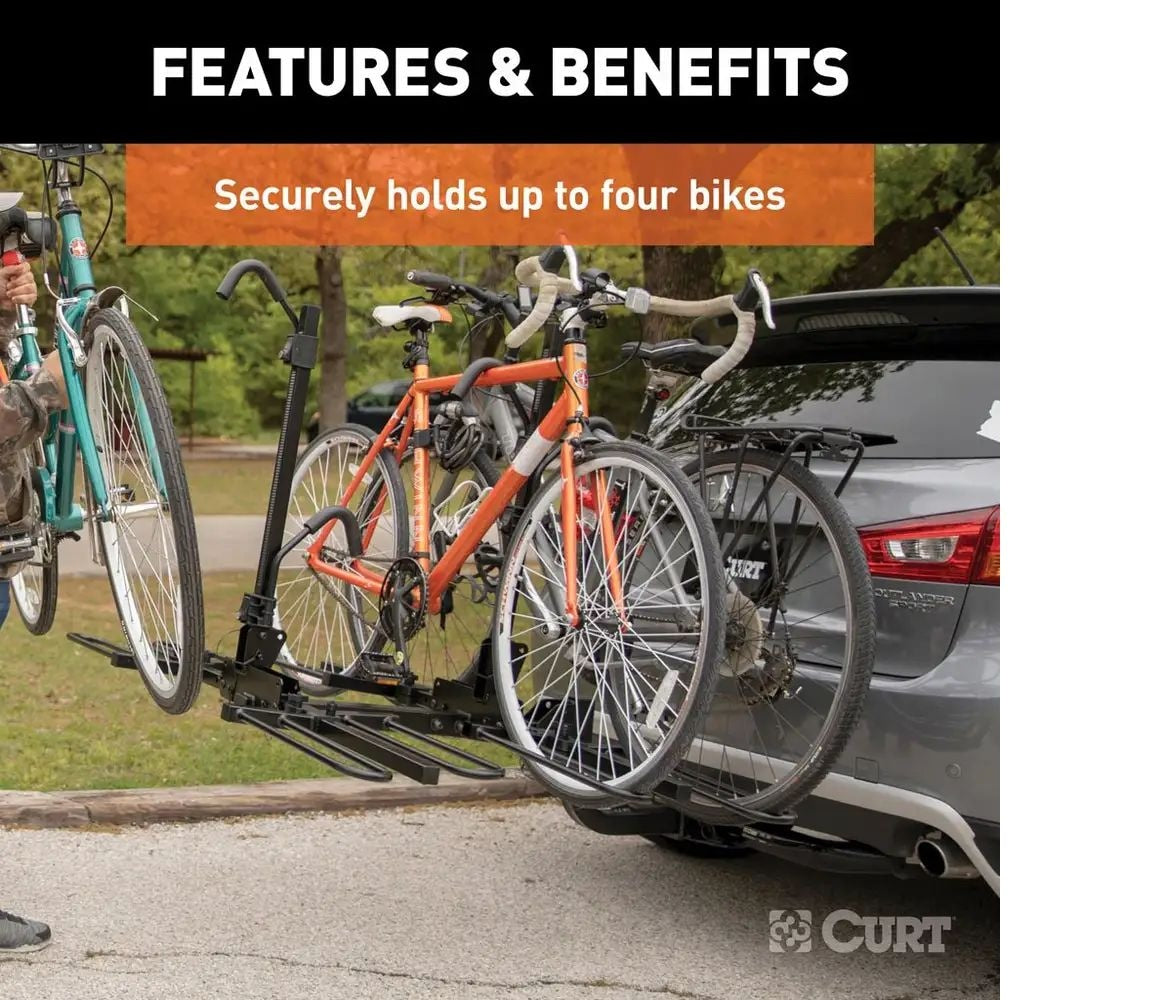 CURT 18087 Tray-Style Hitch-Mounted Bike Rack (4-Bike, 2-in Shank)