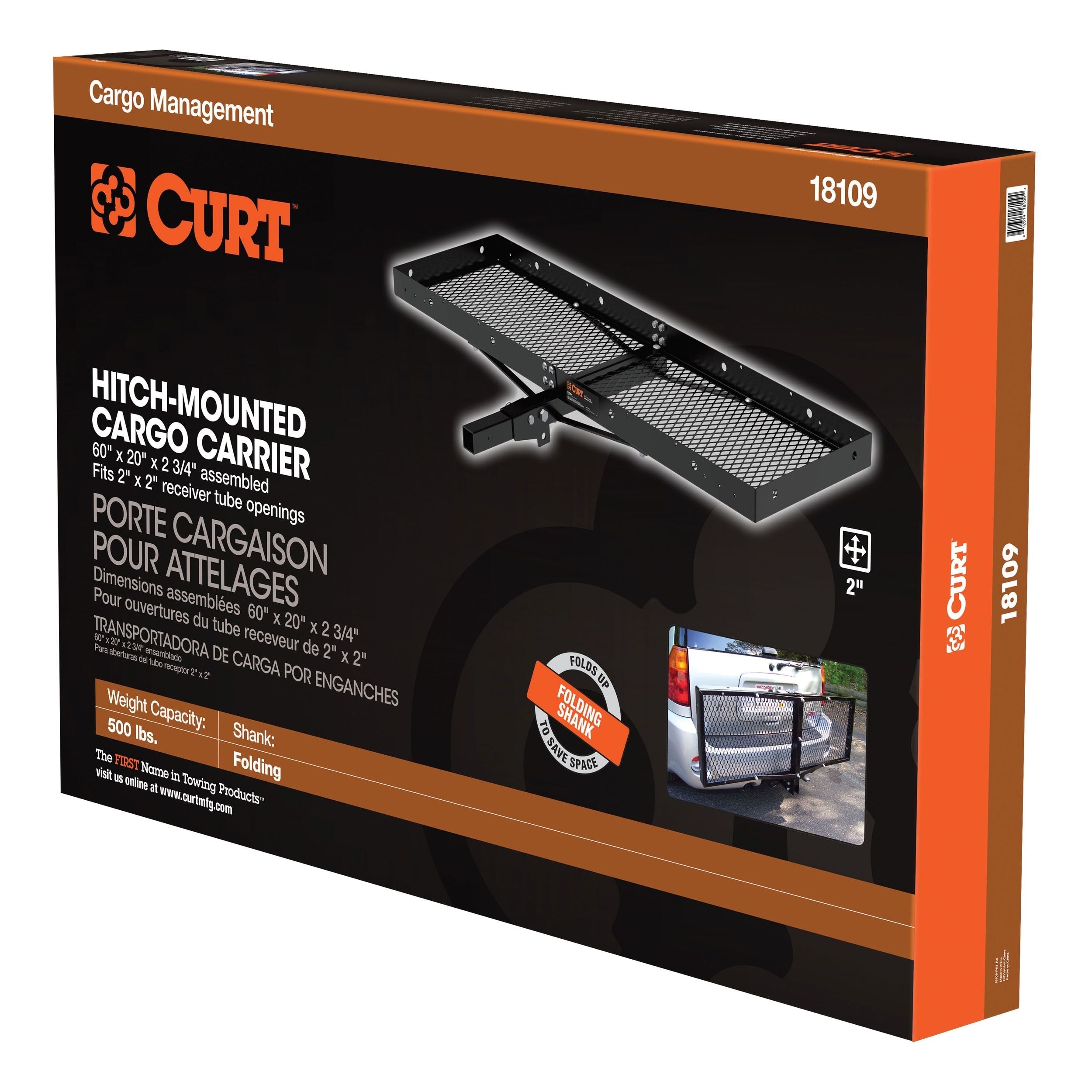 CURT 18109 Steel Tray-Style Cargo Carrier, 60 x 20-in, 500-lb