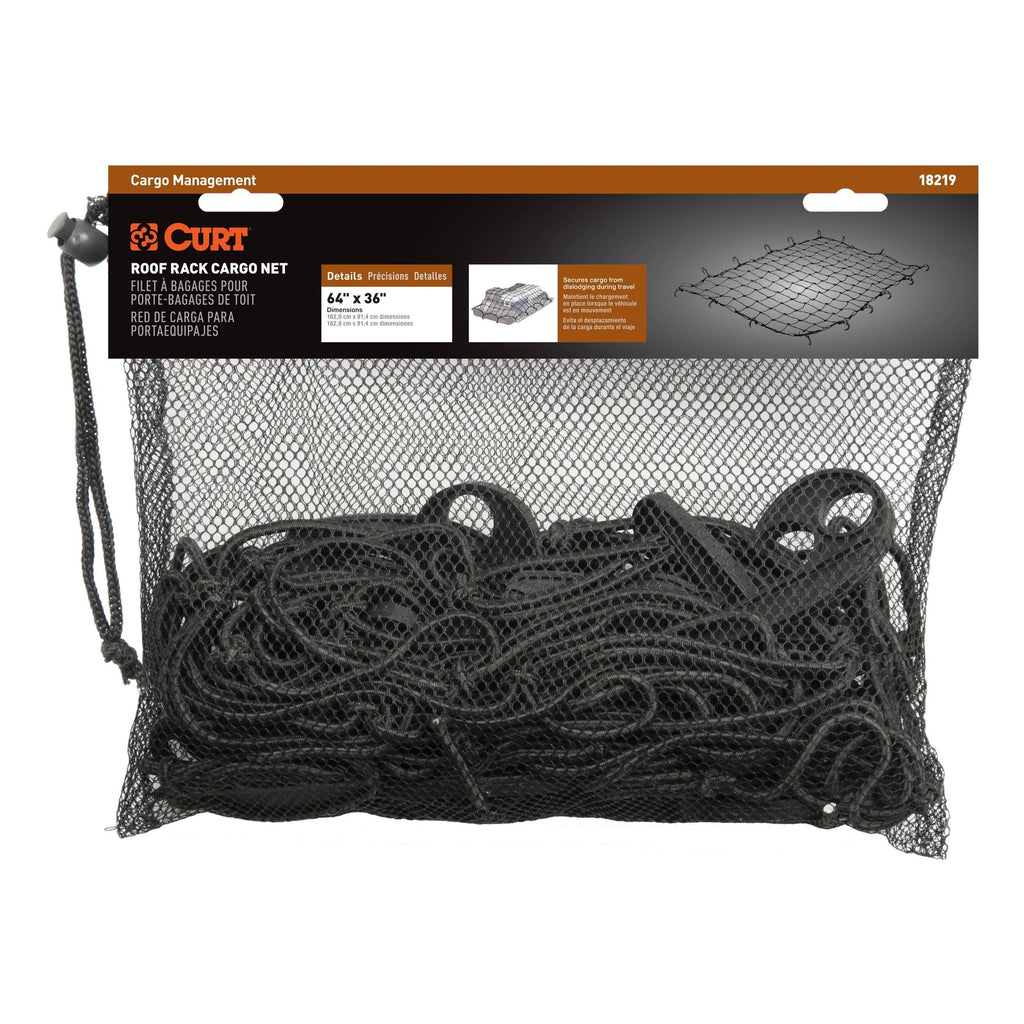 CURT 18219 Elastic Cargo Net with Hooks for Extended Roof Basket, 64 x 36-in
