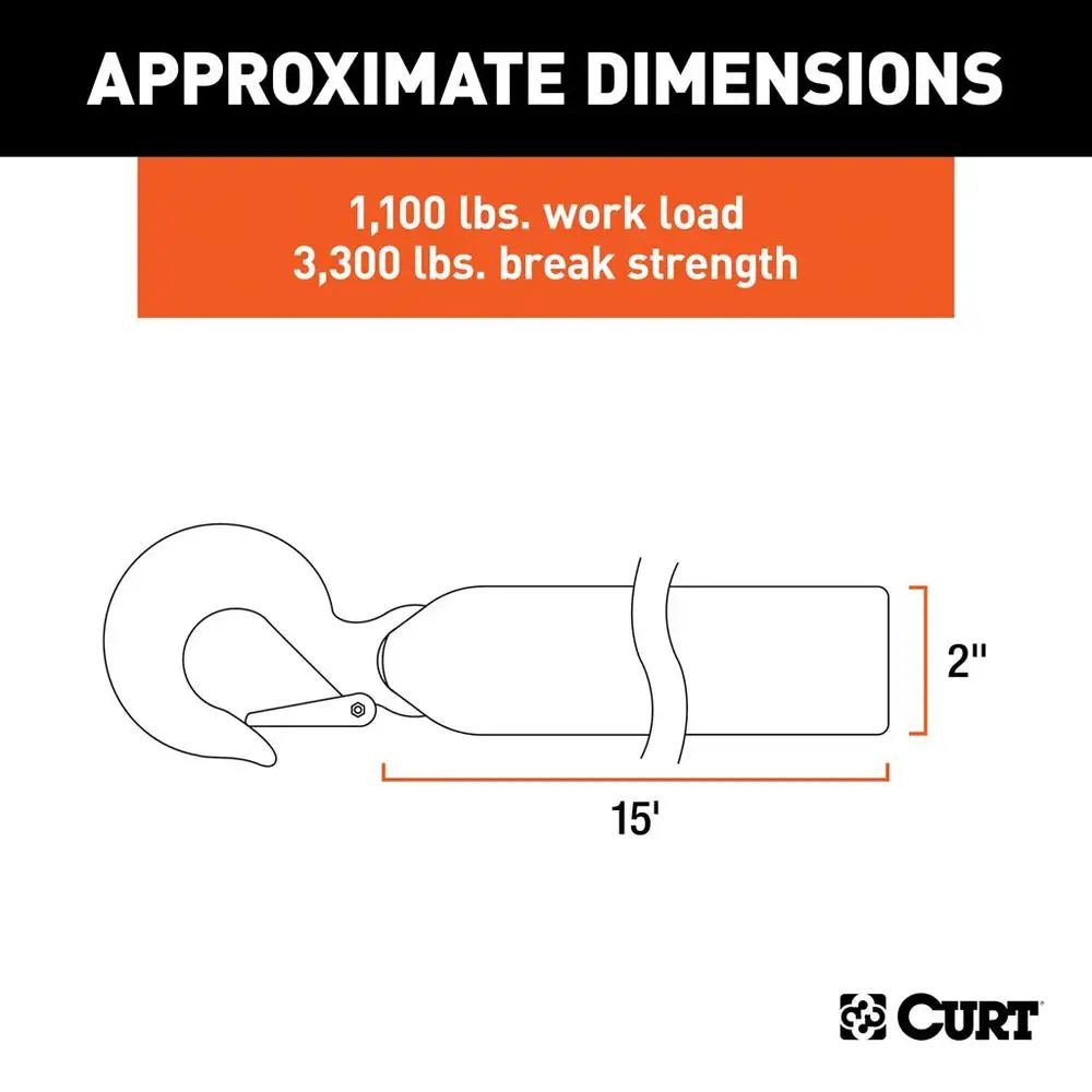 CURT 29450 15-ft Winch Strap with Snap Hook (1,100-lb)