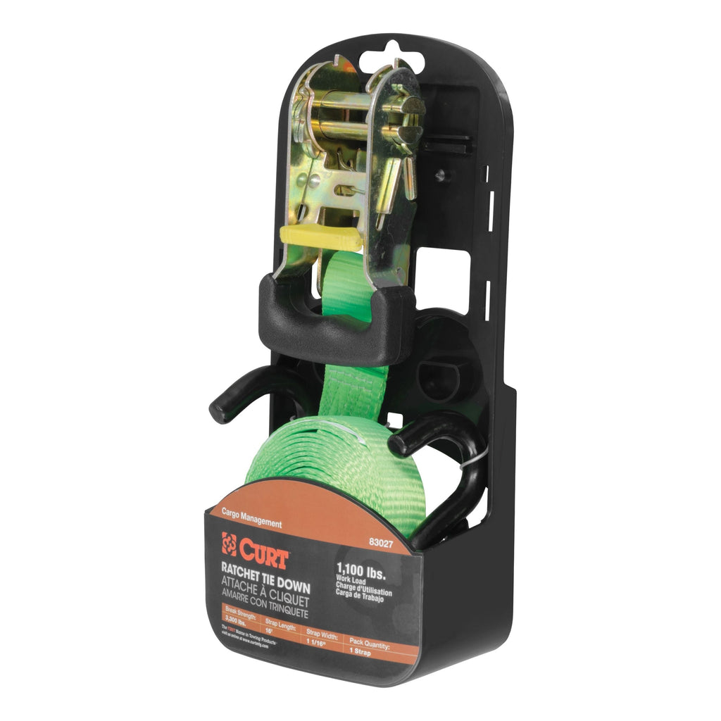 CURT 83027 16-ft Lime Green Cargo Strap with S-Hooks (1,100-lb)