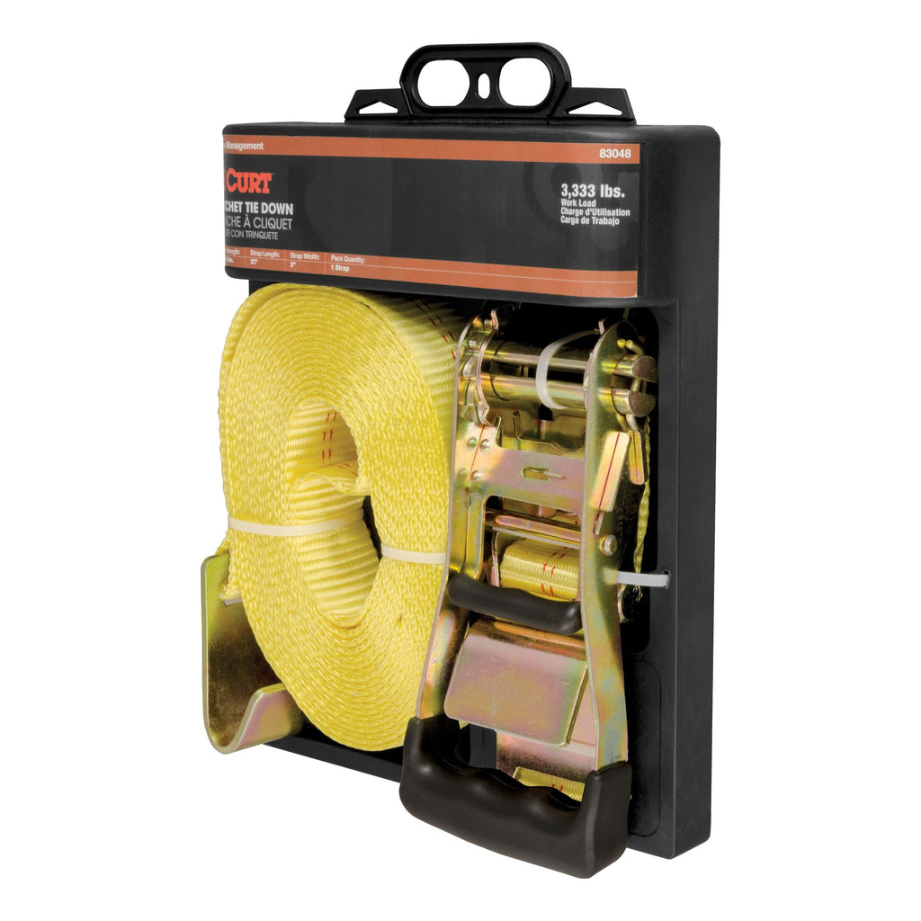 CURT 83048 27-ft Yellow Cargo Strap with Flat Hooks (3,333-lb)