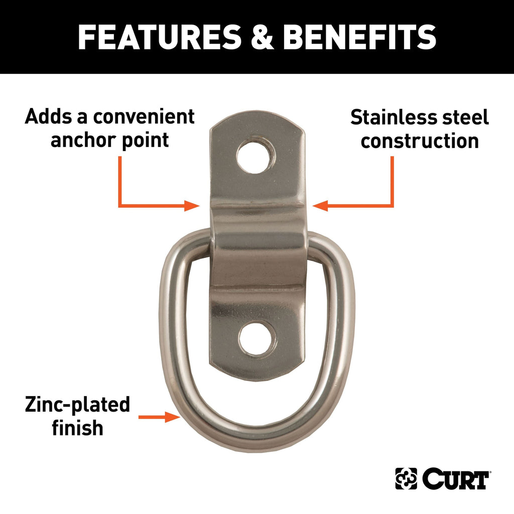 CURT 83732 1 x 1-1/4-in Surface-Mounted Tie-Down D-Ring (1,200 lbs)