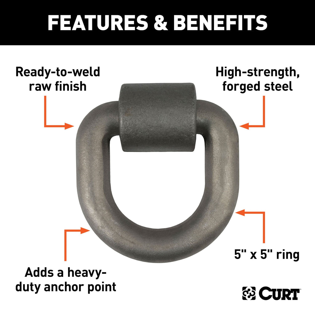 CURT 83770 3 x 3-in Weld-On Tie-Down D-Ring (15,587 lbs, Raw Steel)
