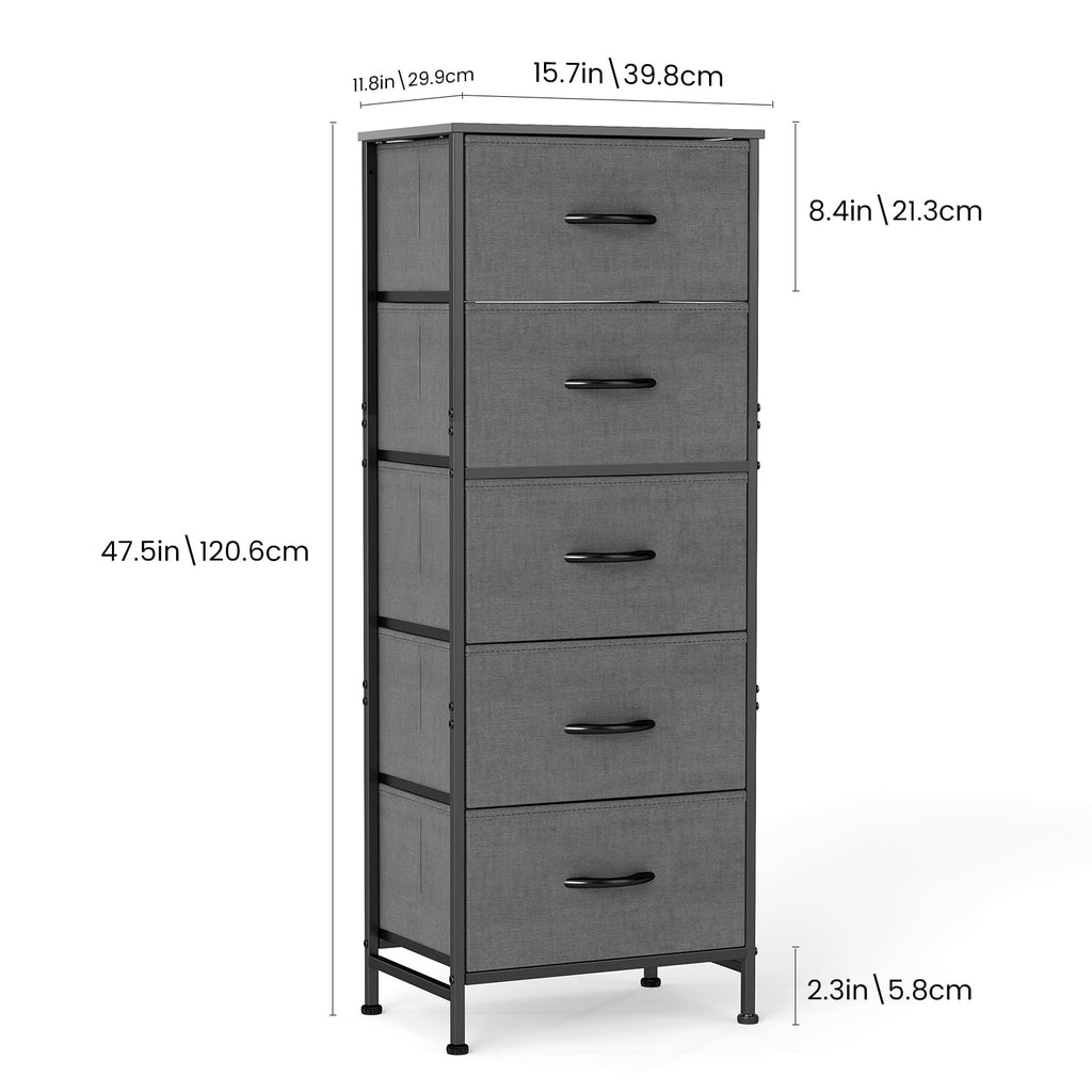 5 Fabric Dresser with 5 Storage Drawers, TV Stand with Wooden Top Metal Frame for Clothes, Living Room, Hallway, Entryway, Rust