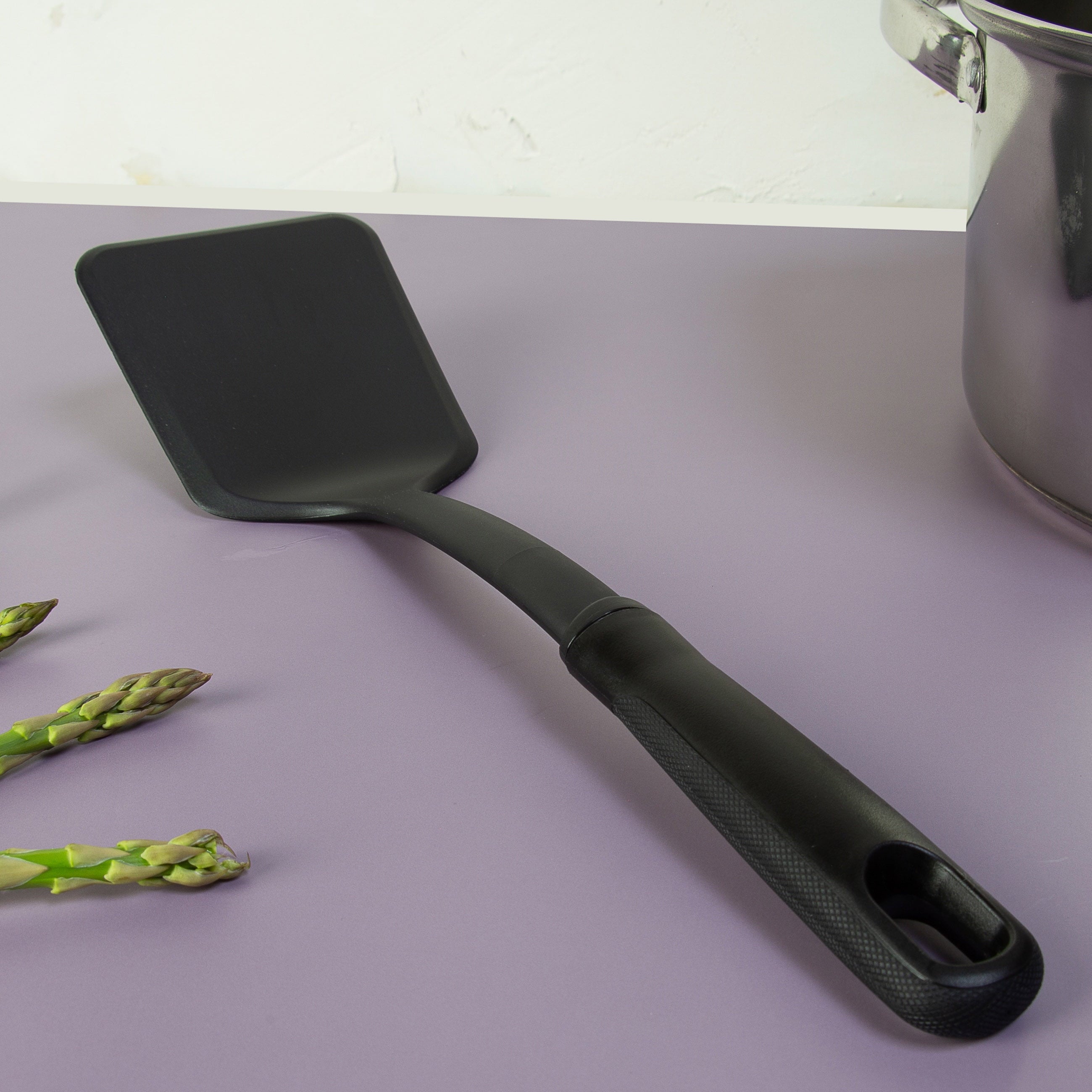 (8 pack) Solid Kitchen Turner, Nylon, Black, Diamond Pattern Handle
