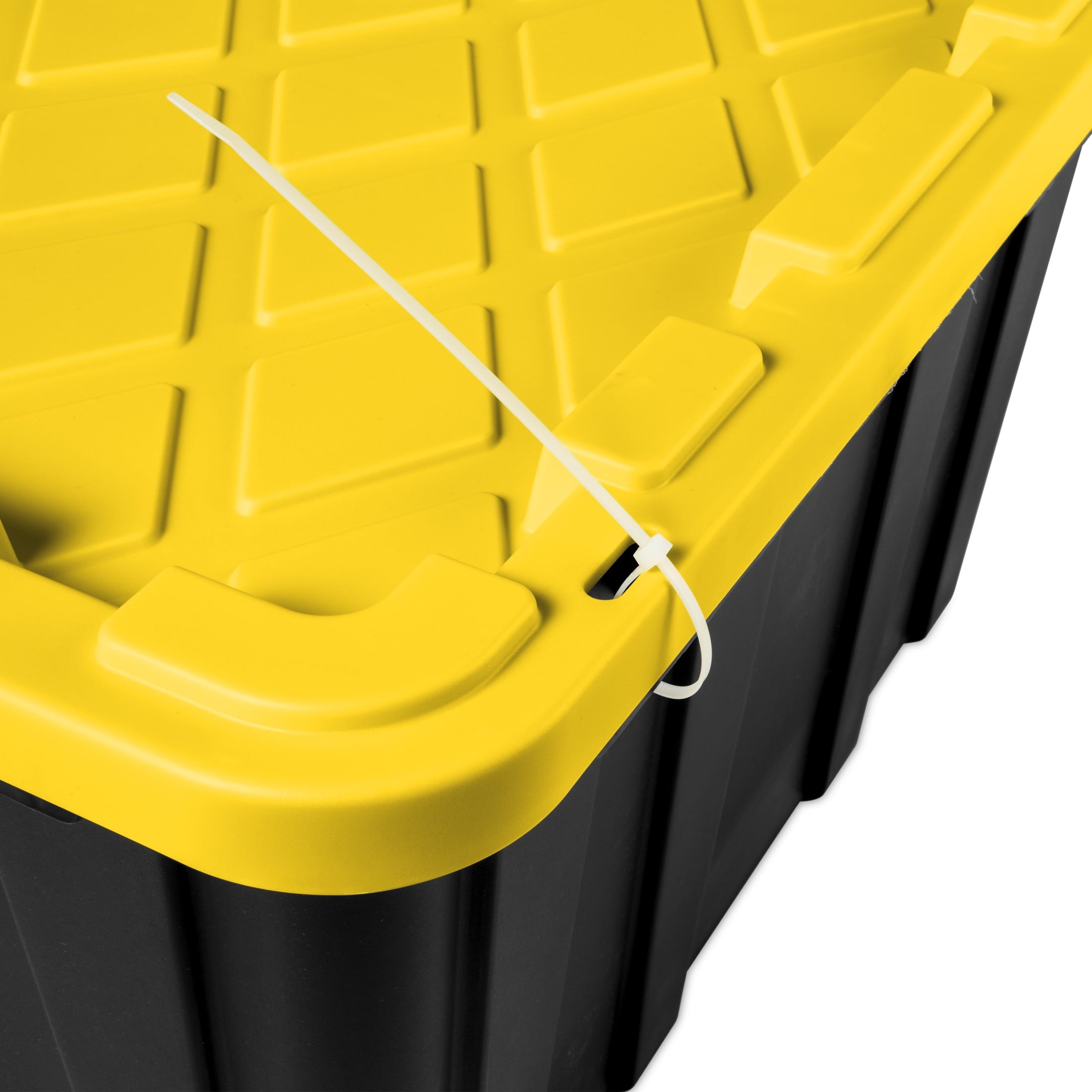 Large Storage Bin, 27 Gallon Plastic Storage Tote with Snap-On Lid, Black and Yellow, 6 Pack