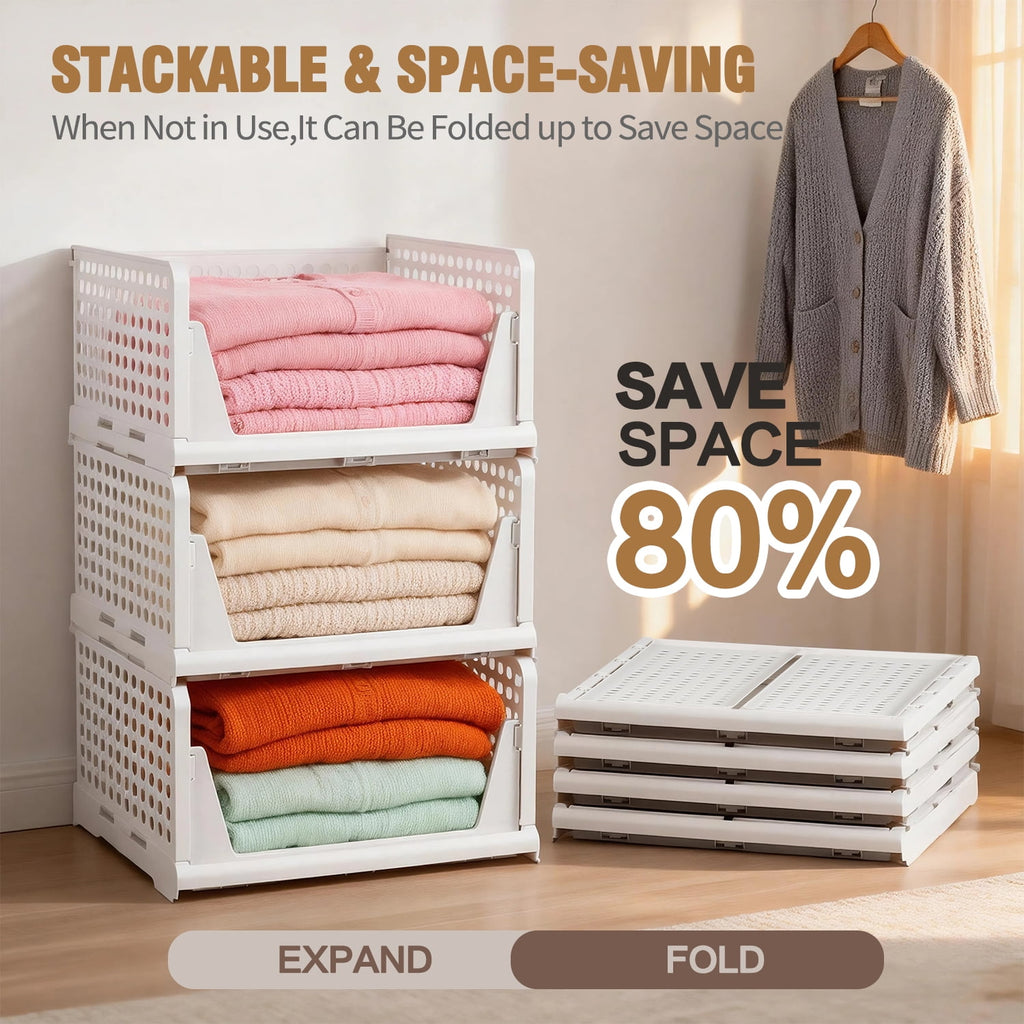 5 Pack Closet Storage Basket, Multifunctional Closet Organizer for Kitchen Bathroom Laundry Room Wardrobe Storage, Clothes Storage Drawer Organizer, White