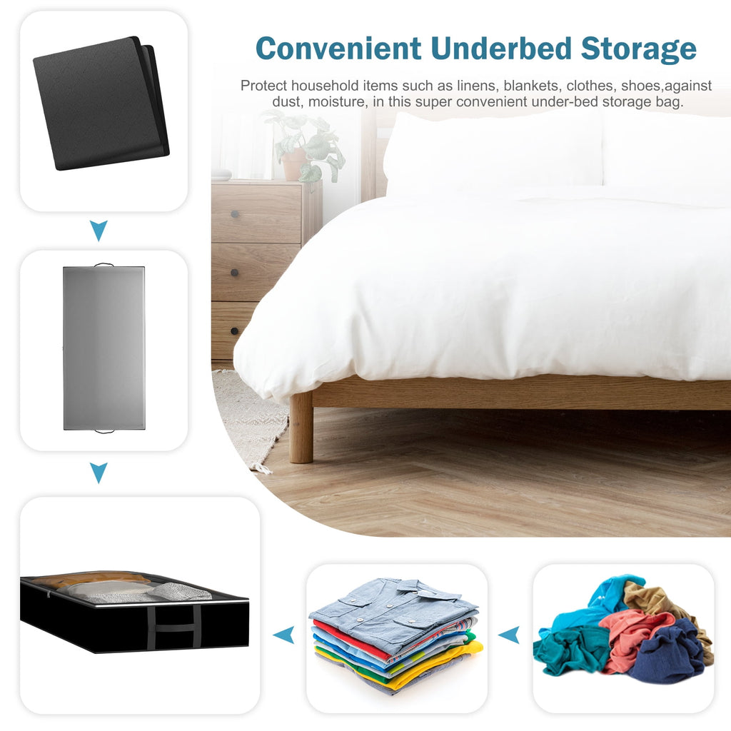 Underbed Storage Bag 90L, 3 Large Bins with Reinforced Handles Containers, Visible Clothes Storage Bags for Blanket Pillow Quilts, Closet Organizers