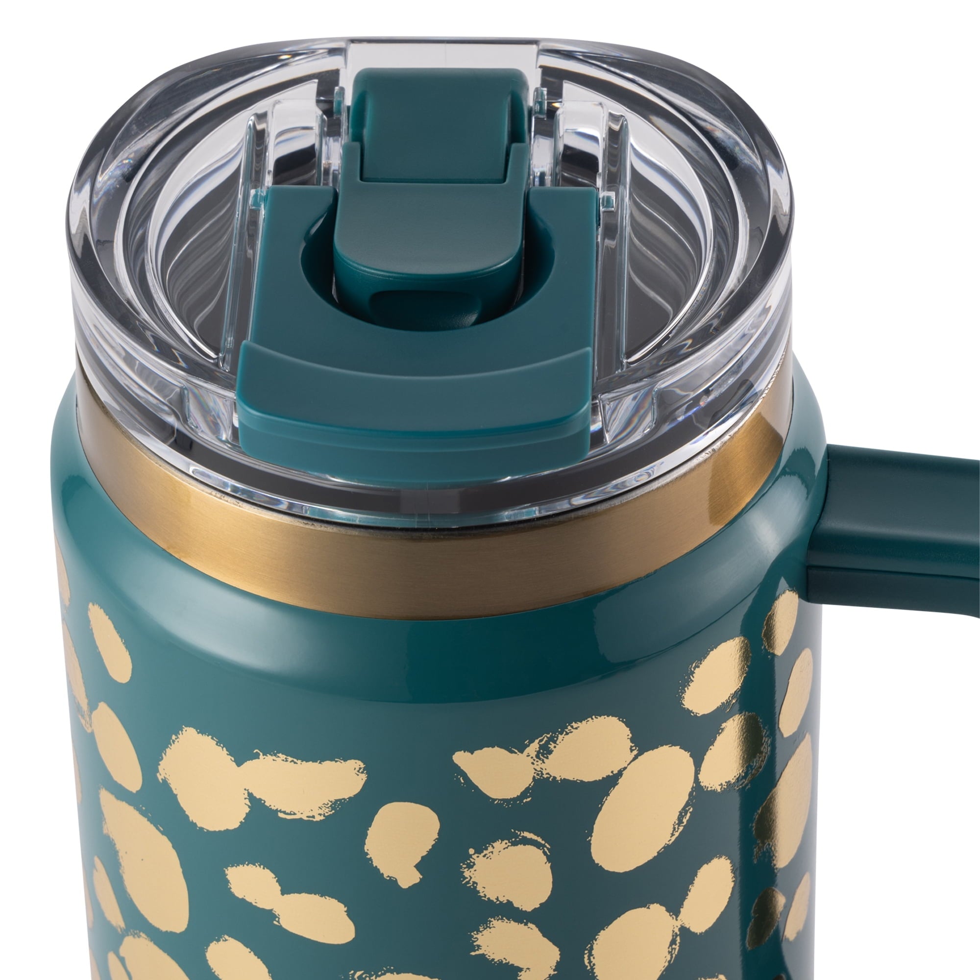 Thyme &amp; Table 32 fl oz Stainless Steel Luna Tumbler with Handle and Dual Straw Lid, Cream &amp; Black Check
