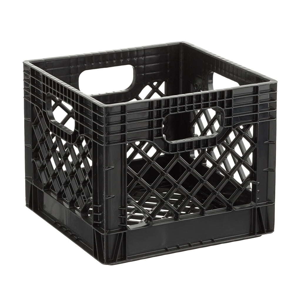 16QT Heavy-Duty Plastic Milk Crate Black with Built-in Handles