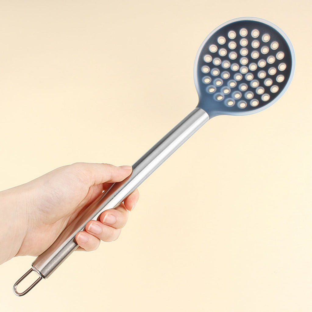 3-piece Silicone Stainless Steel Kitchen Utensil Set, Cooking Tools, Kitchen Gadgets and Essentials, including Wok Spatula, Ladle and Slotted Spoon