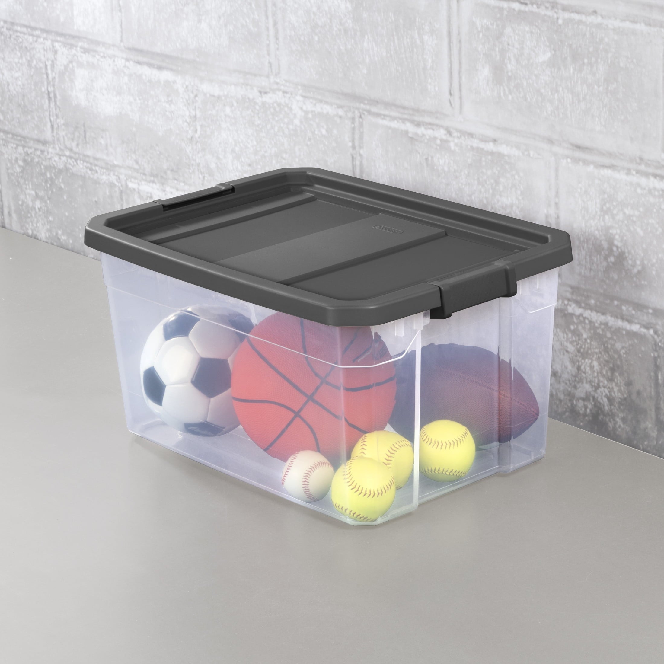 76 Quart Stacker Storage Bin, Clear Plastic Storage Container with Latch Lid, , Dark Gray