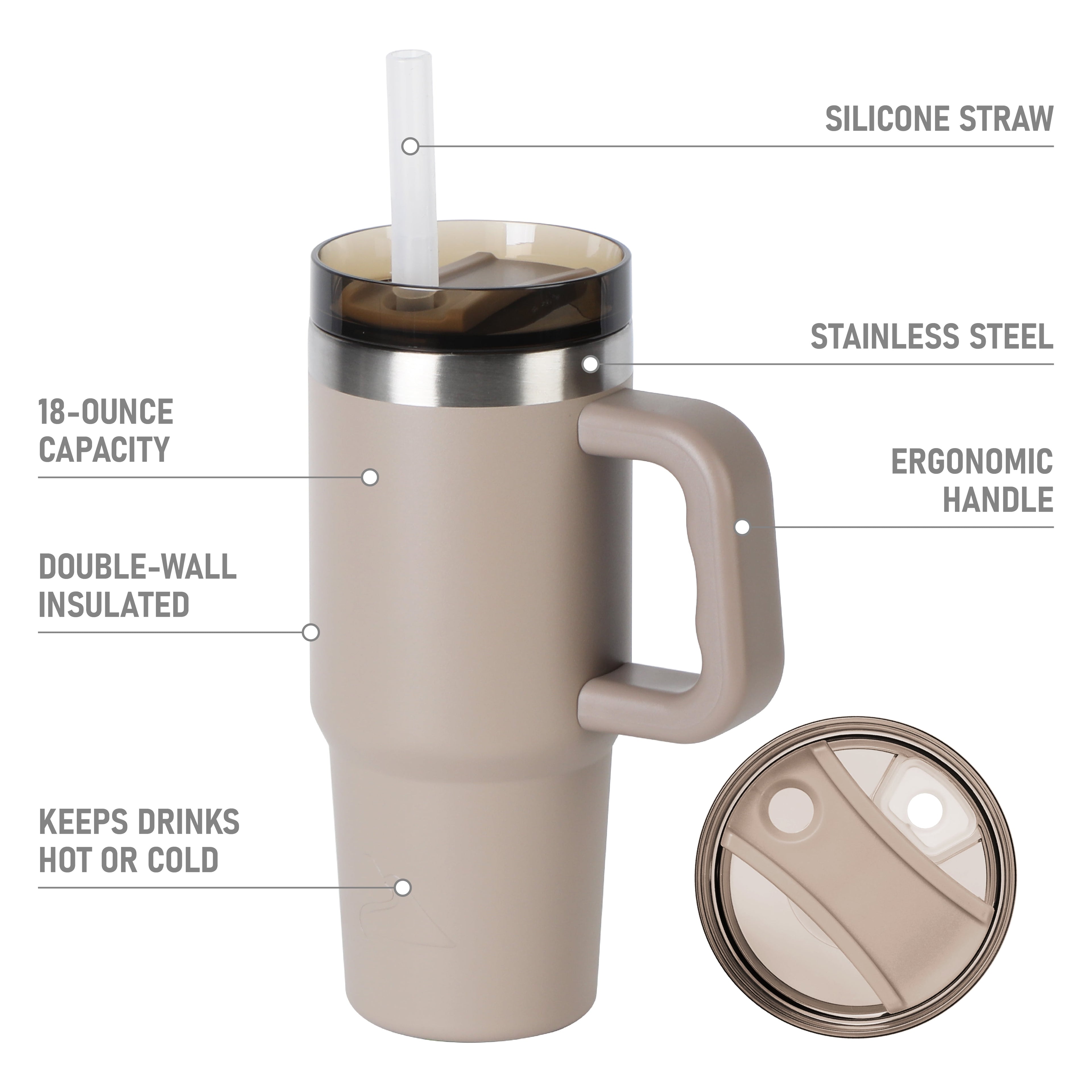 Ozark Trail 18 oz Stainless Steel Insulated Tumbler with Handle, Black